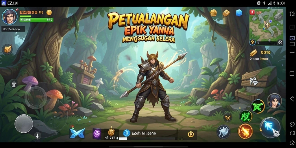 Screenshot utama EZ338 menunjukkan gameplay yang menegangkan dan penuh aksi.
