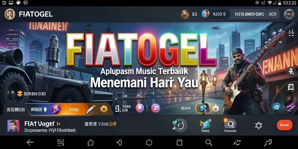 Screenshot utama FIATOGEL menunjukkan pengguna menikmati fitur karaoke dengan lirik yang tampil.