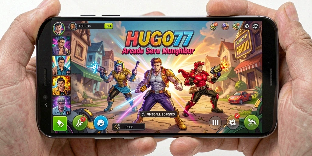 Tangkapan layar HUGO77 menampilkan gameplay arcade yang menantang dan seru.