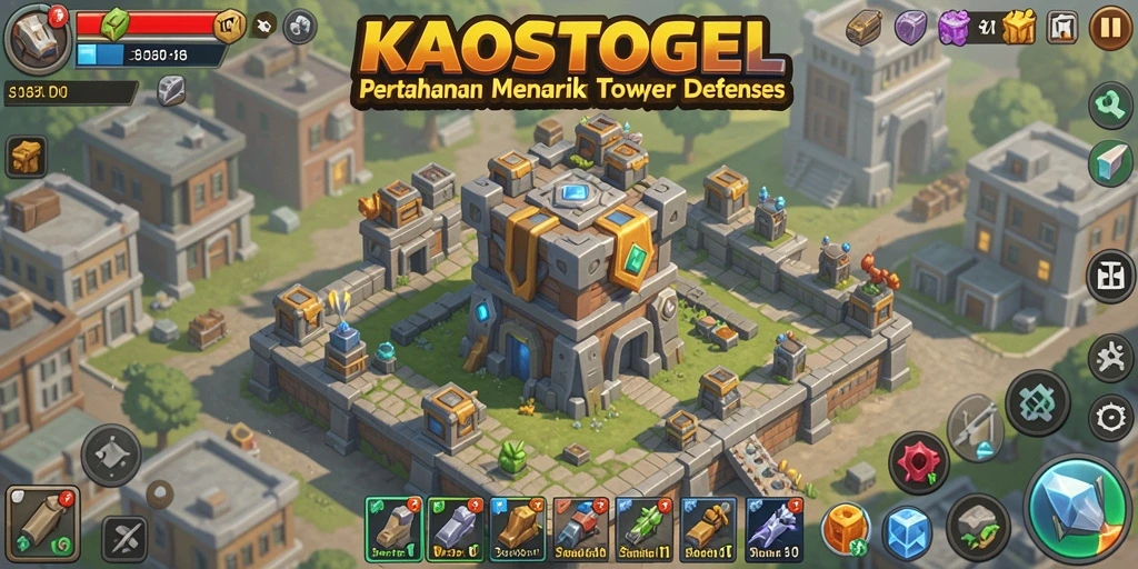 Tangkapan layar gameplay KAOSTOGEL yang menampilkan pertahanan strategis.