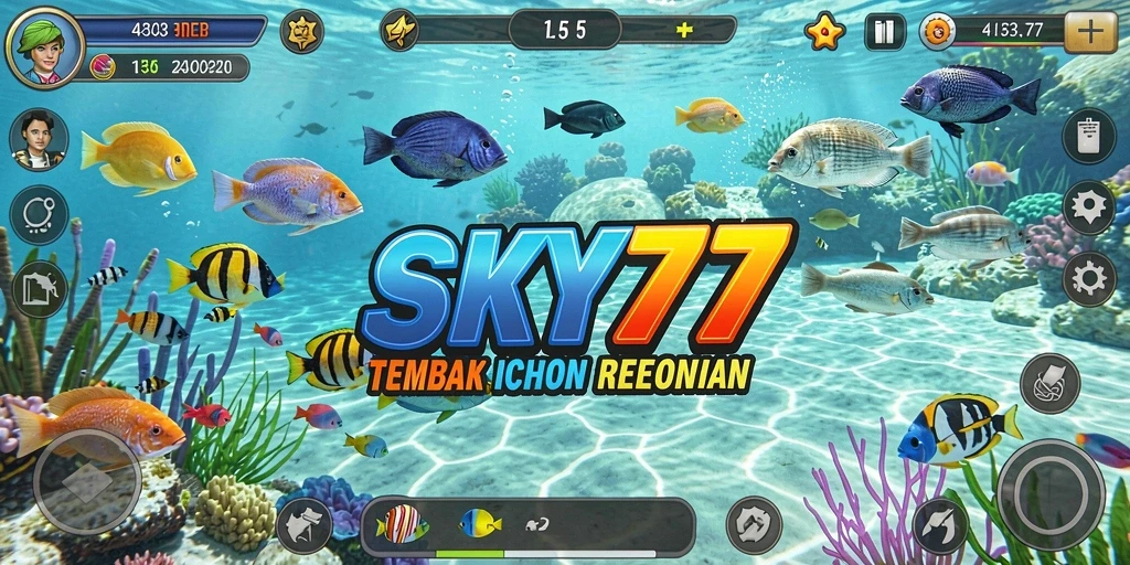 Tangkapan layar <strong>SKY77</strong> menampilkan aksi menembak ikan yang seru dan grafis menarik.