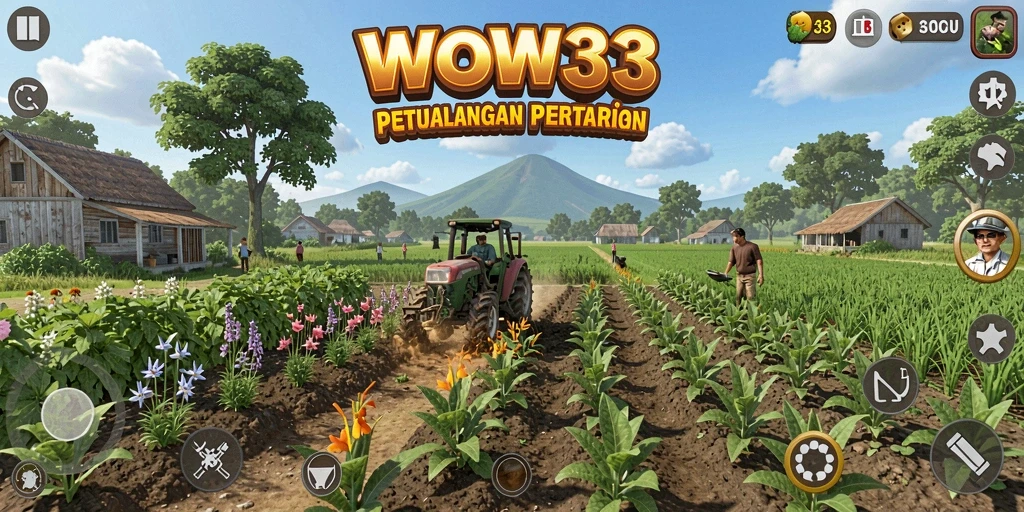 Screenshot gameplay WOW33 menampilkan pengalaman bertani yang menarik.